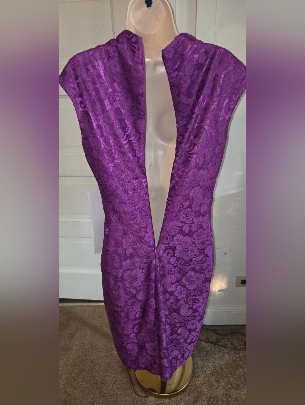 Jax Purple Lace Midi Dress with Cap Sleeves - Picture 4 of 11